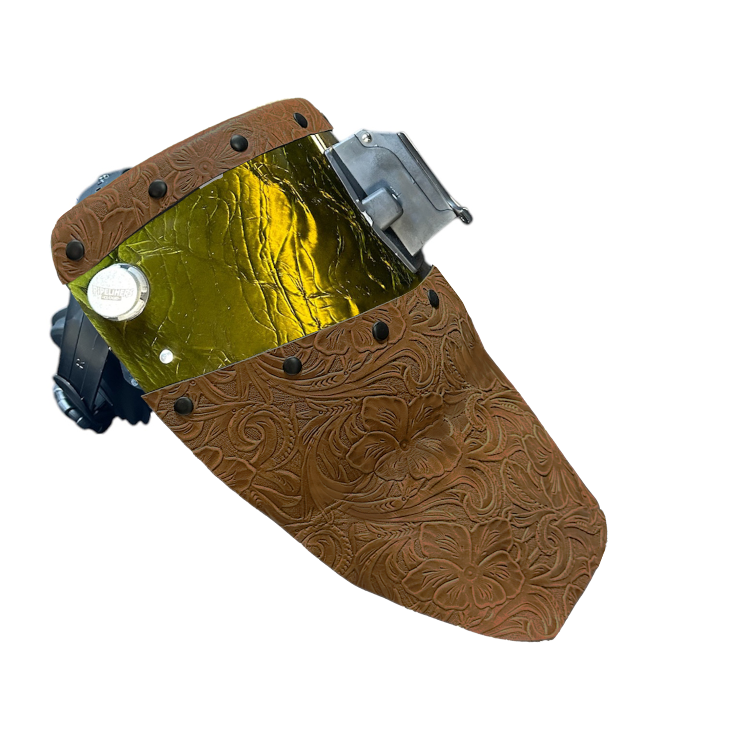 Candy Corn Silk Carbon Fiber Chopped Top & Bottom Leather Welding Hood