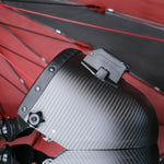 Black Leather Carbon Fiber Welding Hood with Flip Up Lens Box Side View