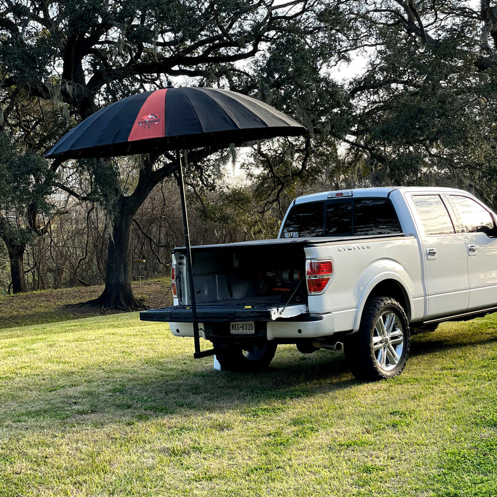 Tailgaters Hitch Umbrella connected to truck