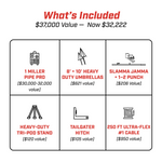 What’s Included
$37,000 Value – Now $32,222

1 MILLER PIPE PRO
[$30,000–32,000 value]

8' + 10' HEAVY DUTY UMBRELLAS
[$621 value]

SLAMMA JAMMA + 1–2 PUNCH
[$206 Value]

HEAVY-DUTY TRI-POD STAND
[$120 value]

TAILGATER HITCH
[$105 value]

250 FT ULTRA-FLEX 