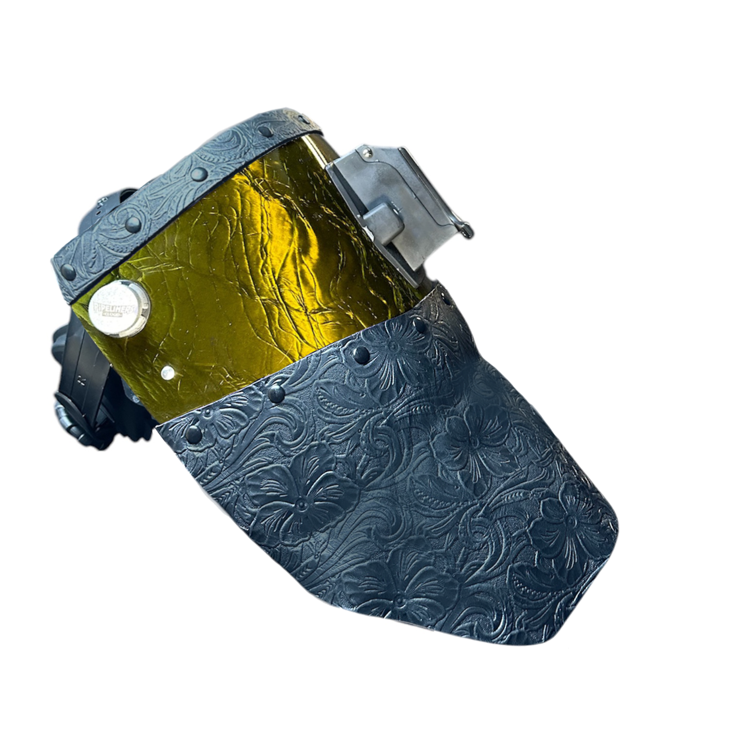 Candy Corn Silk Carbon Fiber Chopped Top & Bottom Leather Welding Hood