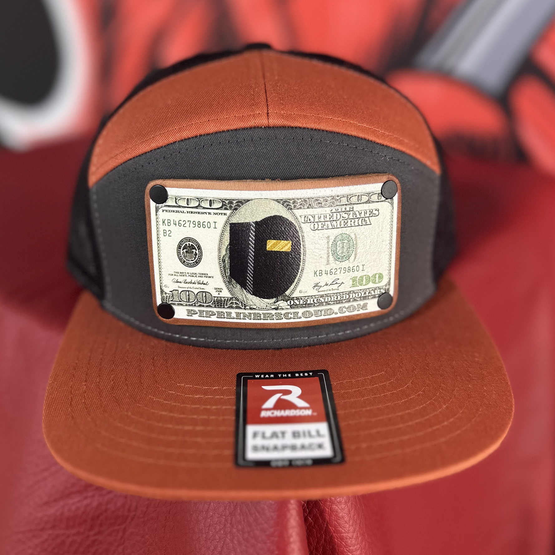 Pancake Welding Hood Leather Baseball Cap - Orange/Dark Brown