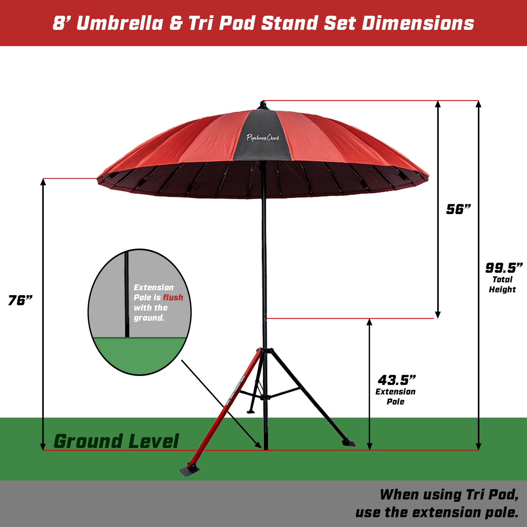 Revco UB50 Heavy-Duty Steel Tripod Umbrella Stand – Fits Poles Up To 1.5