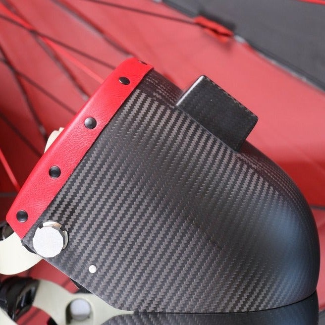 Red Leather Carbon Fiber Welding Hood Side View