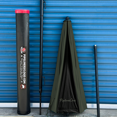 Green 8' Pipeliners Cloud Umbrella and Slam Pole Holder