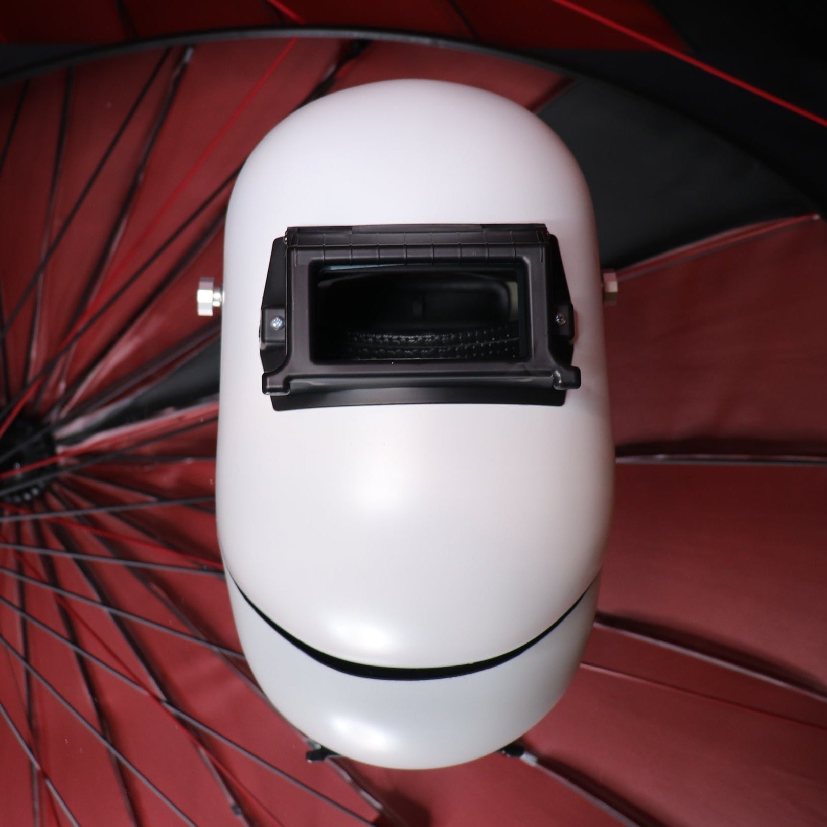 White Trimmed Bottom Carbon Fiber Welding Hood